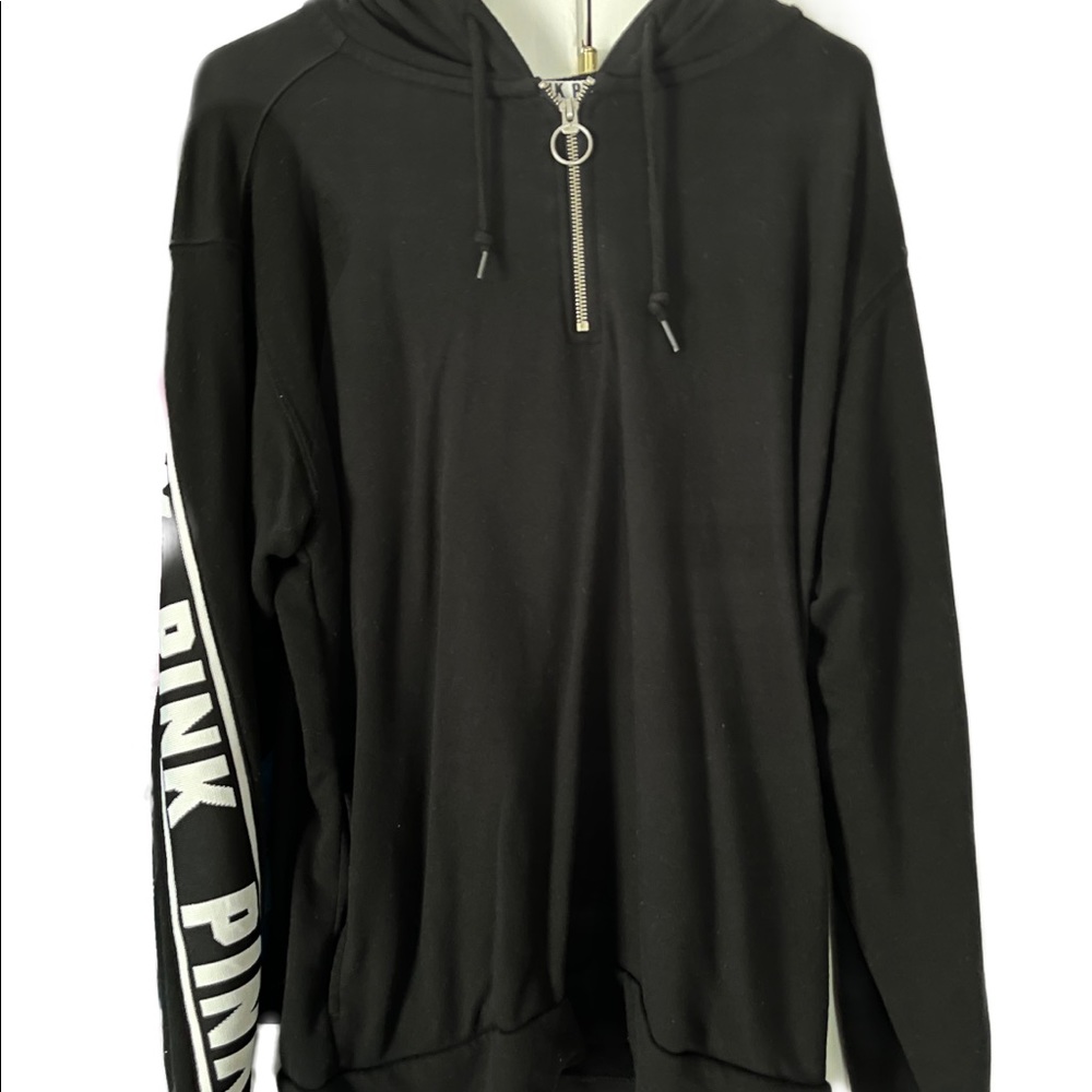 VS PINK Hooded Quarter Zip Black Size Medium